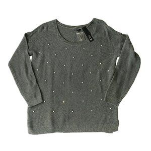 Apt. 9 Women's Crewneck Sweater Dark Gray Rhinestone Medium